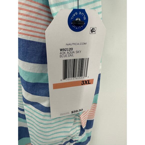 Nautica Blue Sail Aqua Sky Striped Button Down Shirt Men's Size 3XL NWT - Picture 6 of 8